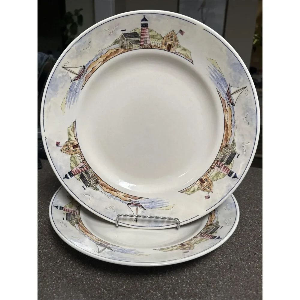 Vintage Gibson Lighthouse Dinner Plates Set of 2 – Coastal Stoneware Beach House